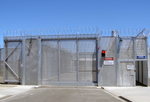 The perimeter gate at Wanganui Prison. 