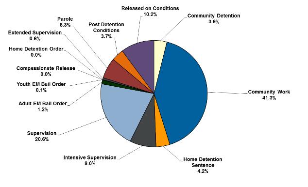 Pie graph showing proportion of different sentences and orders