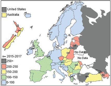  Figure 1: International Imprisonment rates 2015-2017