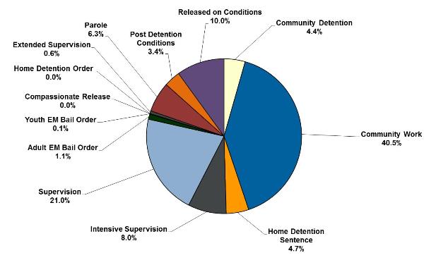 Pie graph showing proportion of different sentences and orders