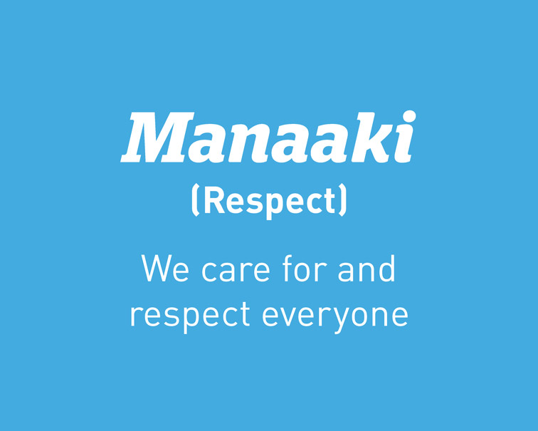 Practice value - Manaaki (Respect): We care for and respect everyone.