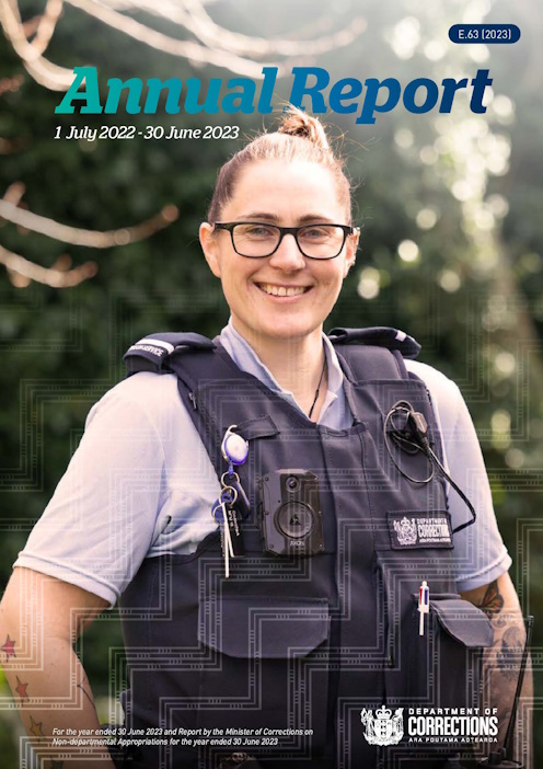 Front cover of Ara Poutama Aotearoa's Annual Report 2022/23 featuring Case Manager Alex.