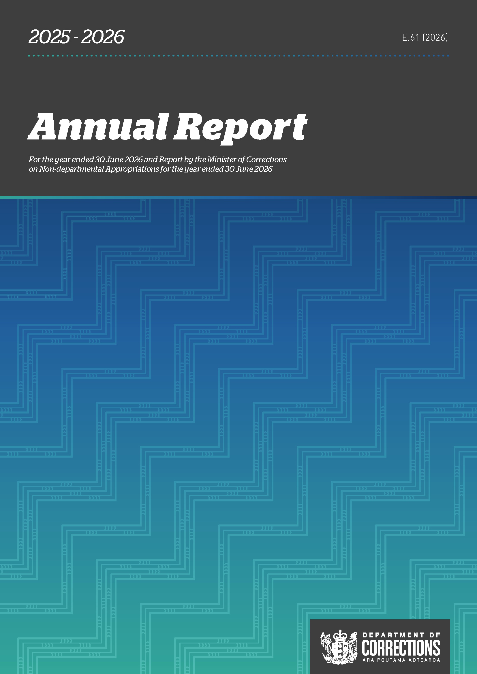 An image of the cover page of the Department of Corrections Annual Report 2025-2026.