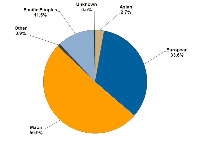 A graph showing the proportion of different ethnicities that make up the prison population. 