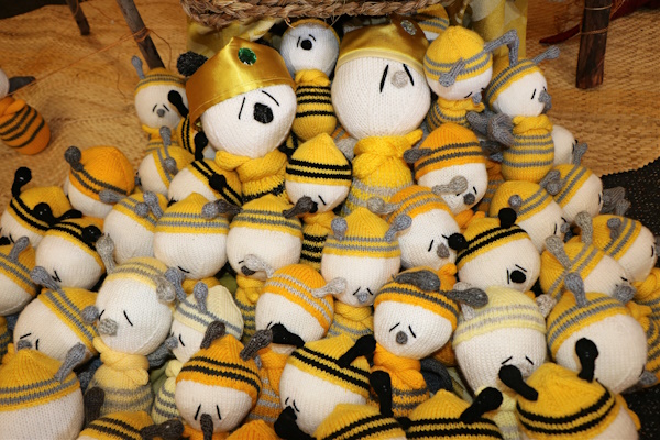 Honeybees knitted by women participating in the ARWCF in Sewing, Quilts and Crafts programme to commemorate the New Zealand Howard League’s centenary.