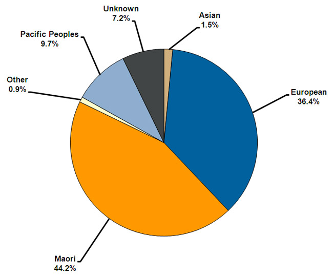 A graph showing the percentages for ethnicity of offenders serving community sentences and orders.