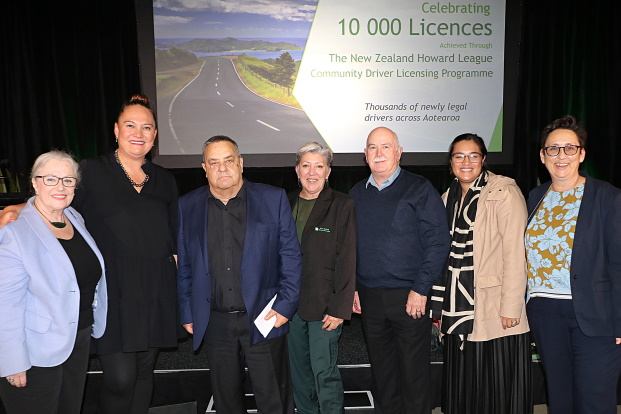 L-R: NZ Howard League President Judith Tizard, Minister for Social Development and Employment Carmel Sepuloni, Howard League Chief Executive Mike Williams, Howard League Driving Programme Operations Manager Jenny Michie, Northern Region Contract Manager Interventions Mark Lynds, ARWCF Prison Director Tayla Yandall, and Northern Region Operations Director Julie Harrison.
