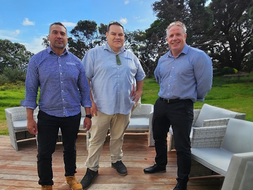 (L-R): Programme Facilitators Nathan Toi and Rupana Keno, and Principal Facilitator Alex Trlin in Te Kaha. 