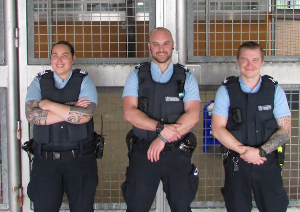 Friendly faces at the Gatehouse are (L-R): PCO Ashleigh Robb, SCO Dylan Ring and SCO Rhys Channon.                                                 Greetings: PCO Ashleigh Robb, SCO Dylan Ring and SCO Rhys Channon.