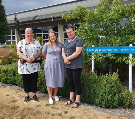(L-R): OCF Case Managers Leah Bunt and Chanel Lind with South Otago Probation Officer Lynn Kain.