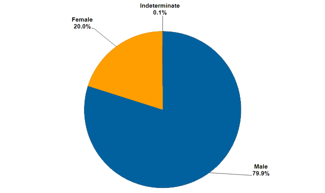 A graph showing the breakdown of the gender of offenders serving sentences and orders in the community. 