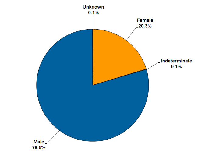  Of the offenders serving community sentences as at March 2011, 79.5% were male and 20.3% 