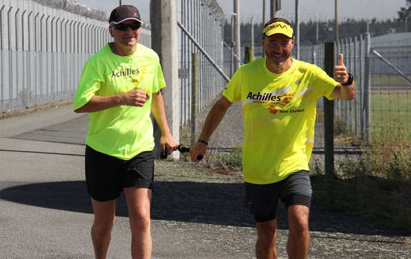 Visually impaired runner Dave Piper and guide during Christchurch Men's Prison marathon 2019.