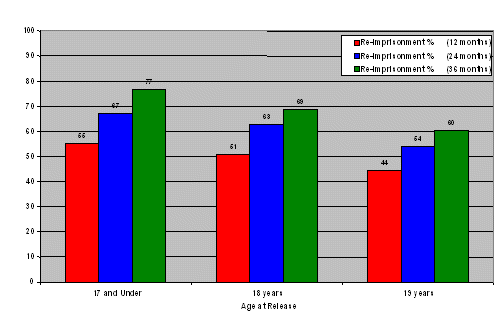 Table 4: Re-imprisonment rate by age, under 20s (12, 24, 36 months Follow up)