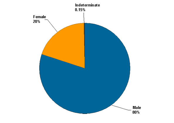 A graph showing the breakdown of genders of offenders serving community sentences and orders.