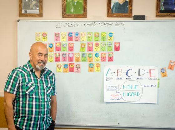 Mauri Tū Pae provider Don Hutana standing in front of a whiteboard.